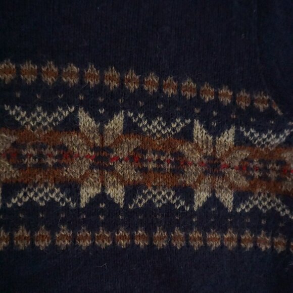 Vintage Eddie Bauer Navy Wool Fair Isle Cabincore Eclectic Grandpa Sweater XL - Picture 10 of 10